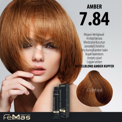 FEMMAS Barva na vlasy Jantarově měděná 7.84